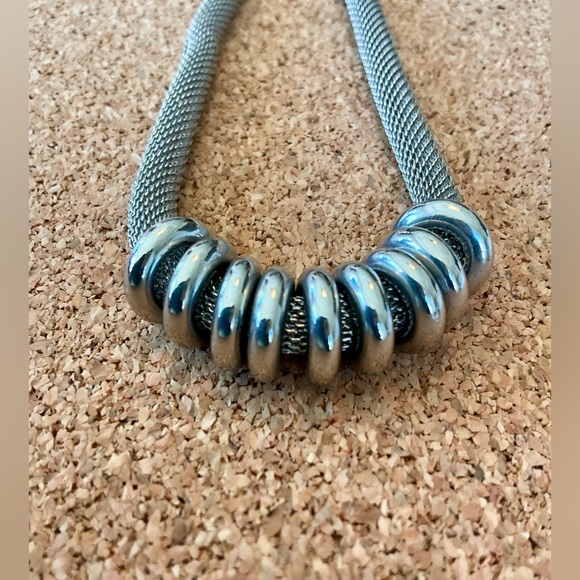 Anne Klein Silver-Tone Mesh Necklace with Ring Accents - Picture 3 of 5